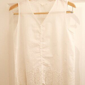 White Lace Trim Sleeveless Blouse – Romantic Cotton Top